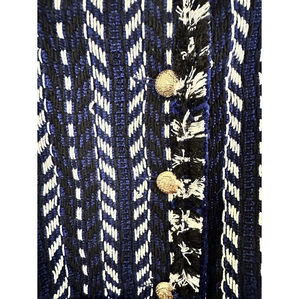 Vici Women M Blazer Navy Blue Long Sleeve Button Closure Eyelash Fringe Hem NWOT - Picture 8 of 8